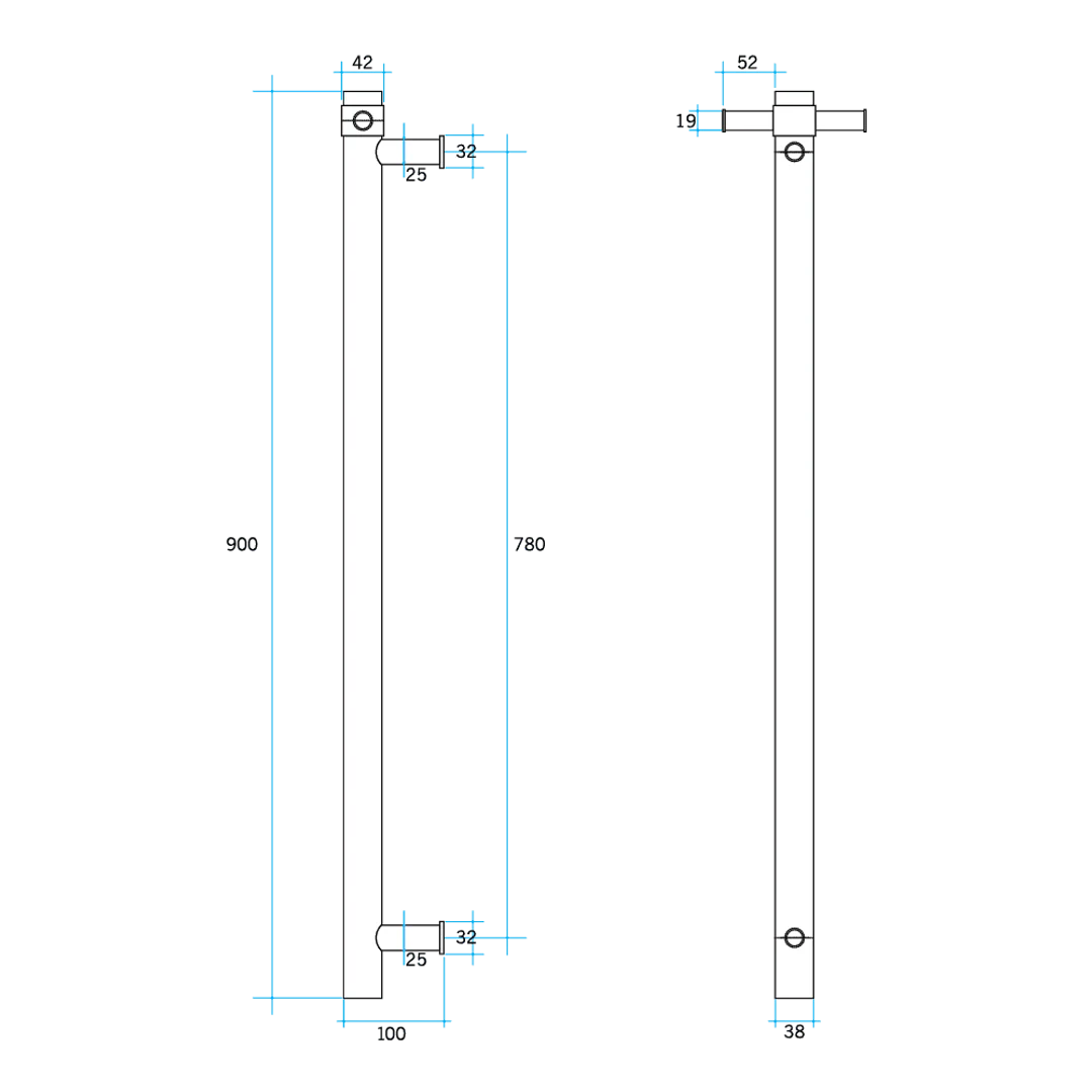 Thermogroup Thermorail Straight/Round Non-Heated Vertical Bar 900X142X100Mm With Optional Hook - Image 2