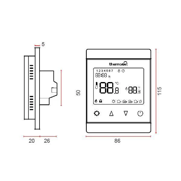 Thermogroup Thermotouch 7.6iG White Glass Thermostat 16A Max Load - Image 5