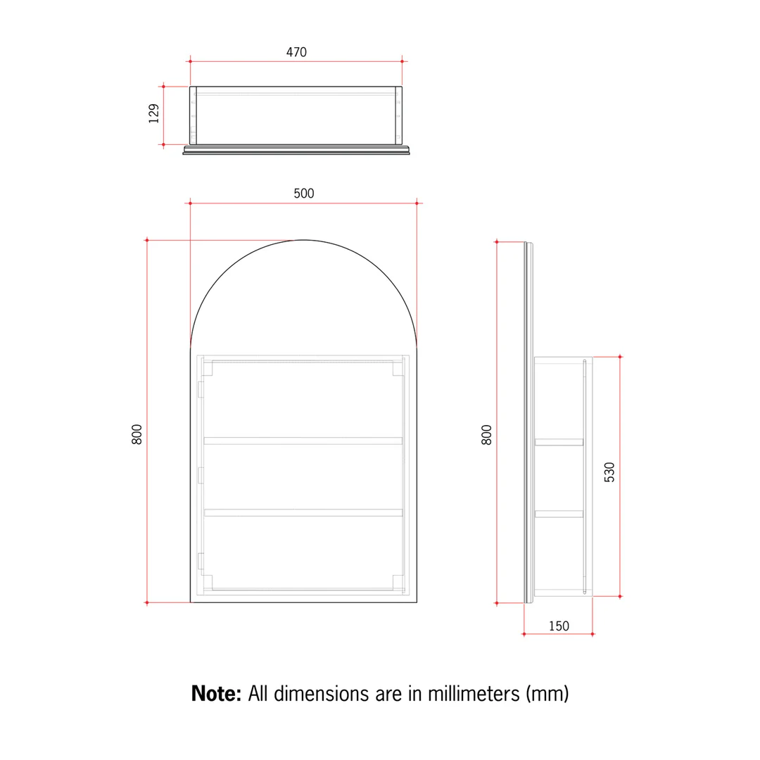 Thermogroup Vienna Arch Mirror Cabinet White 500Mm X 800Mm X 150Mm - Image 3