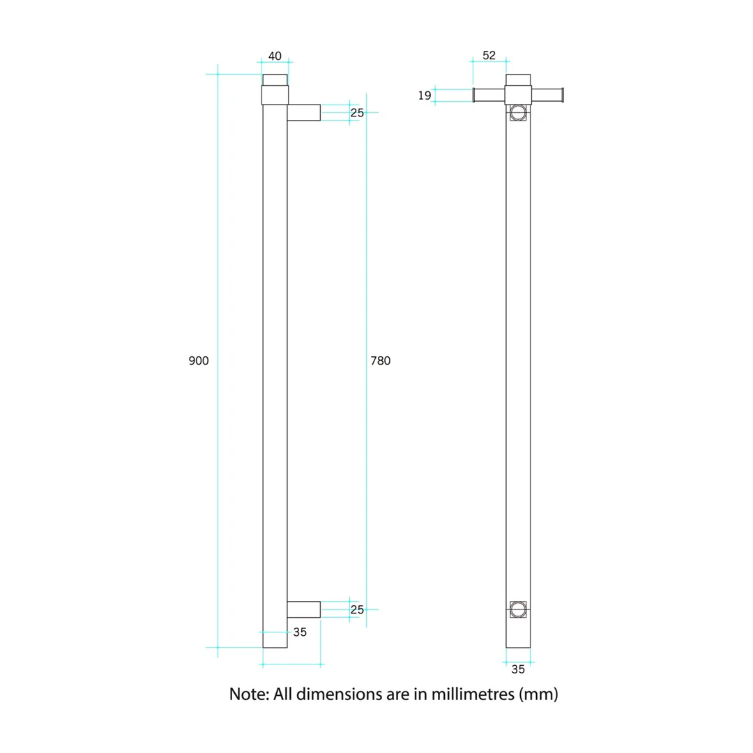 Thermorail Square 12Volt Vertical Bar 900X142X100Mm 29Wat With Optional Hook Matt Black - Image 2