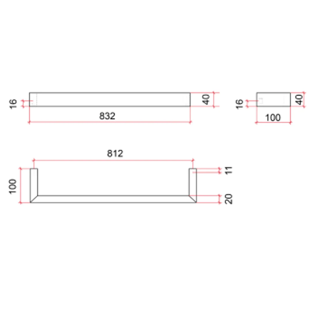 Thermorail Square Single Rail 832X40X100mm 30Watts - Brushed - Image 3