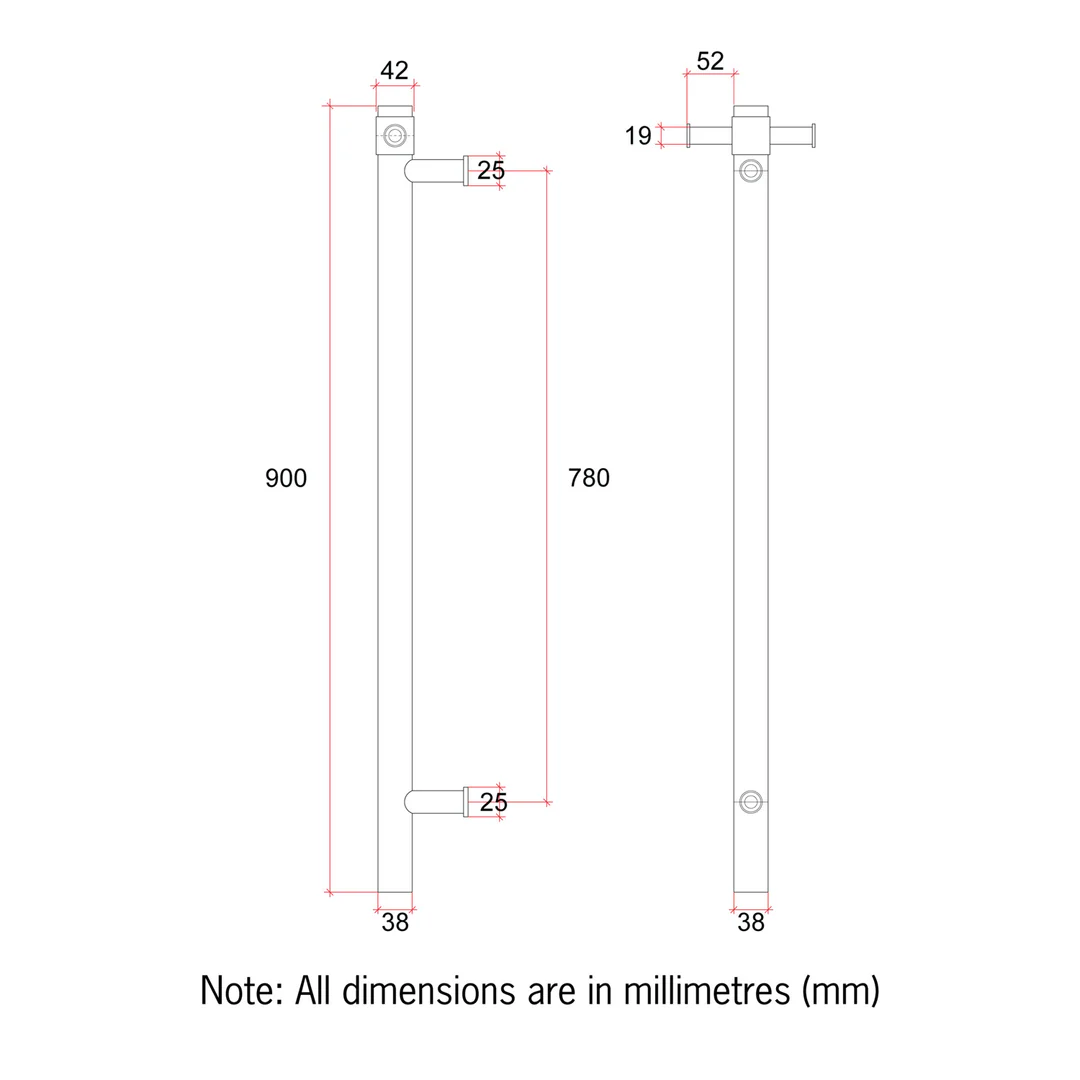 THERMORAIL STRAIGHT/ROUND 12VOLT VERTICAL BAR 900X142X100MM 22WATTS OPTIONAL HOOK - BRUSHED BRONZE - Image 2