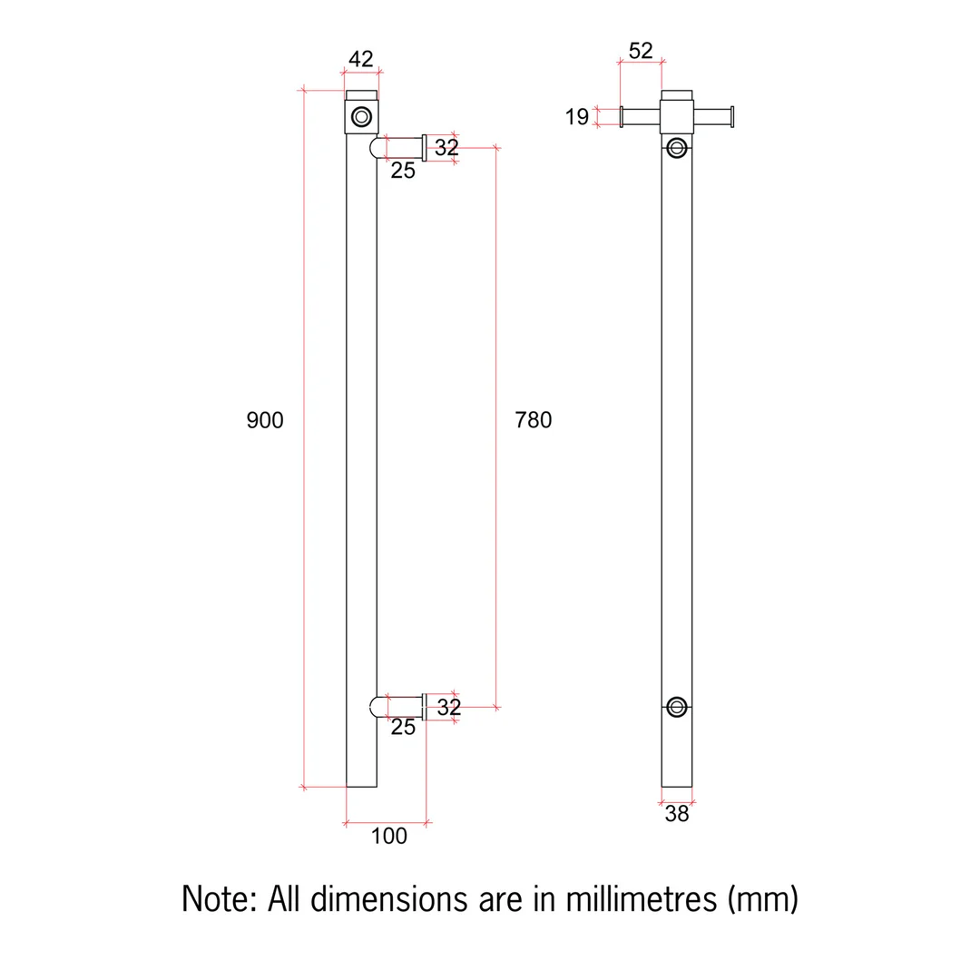 Thermorail Straight/Round 240Volt Vertical Bar 900X142X100Mm 20Watt With Optional Hook Brsh Nickel - Image 2