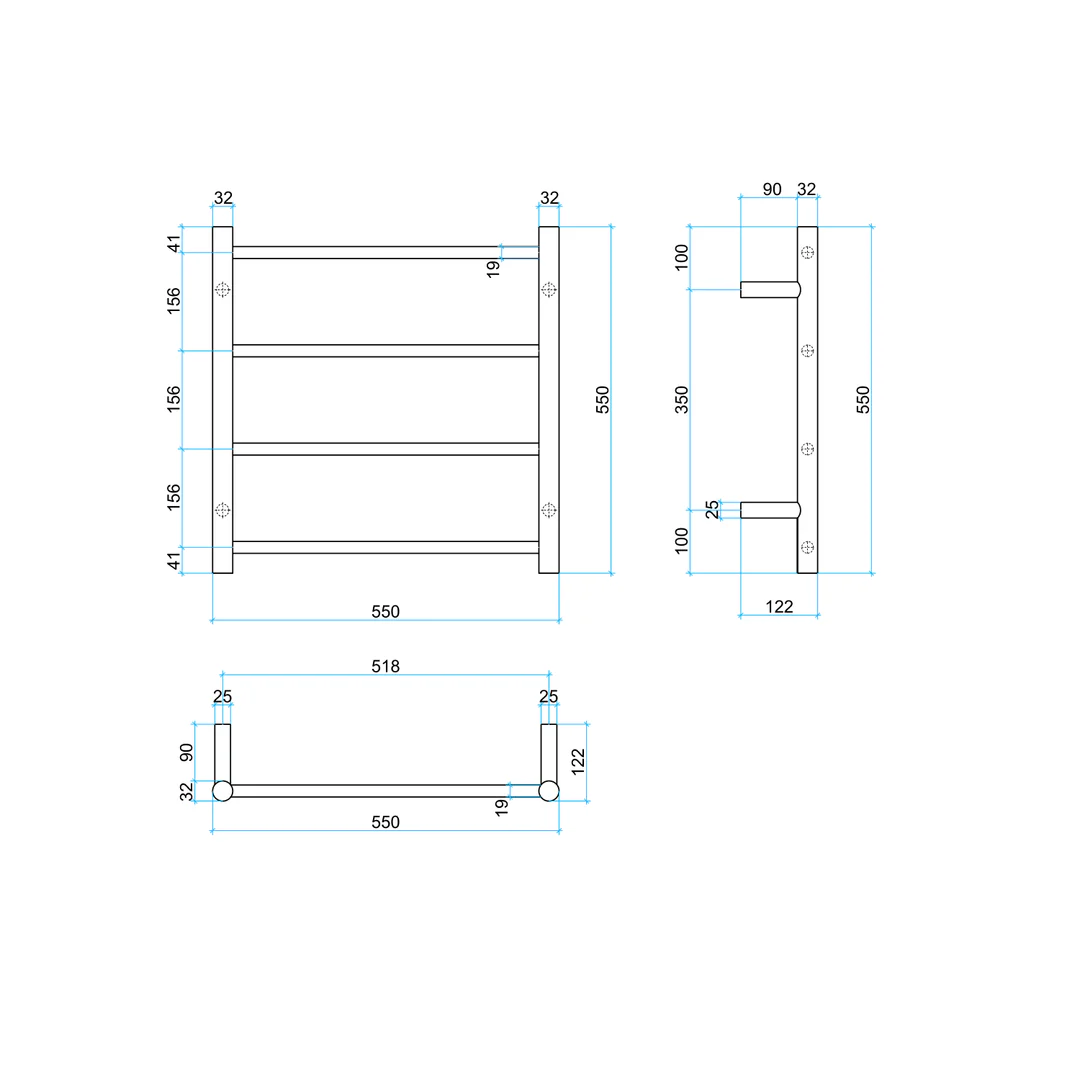 Thermorail Straight/Round 550X550X122mm 41Watts 4 Bars - Brushed Brass - Image 4