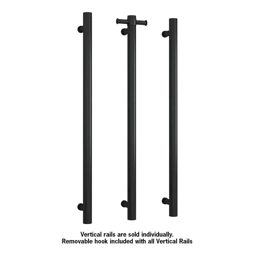 Thermorail Straight/Round Non Heated Vertical Bar 900X142X100Mm With Optional Hook Matt Black - Image 2
