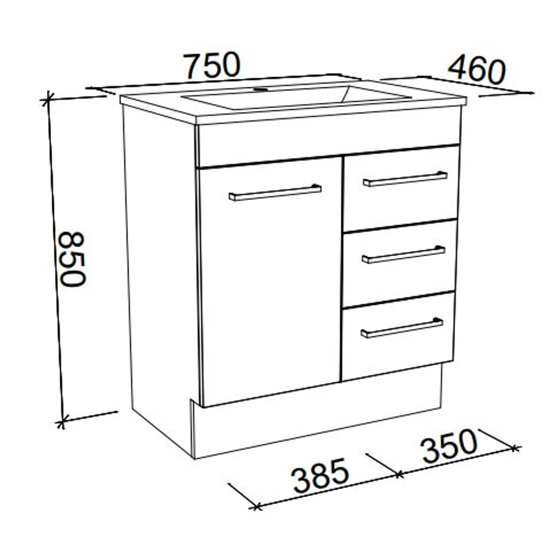 Timberline Bargo 750 Floor Vanity Regal Top Woodgrain - Image 3