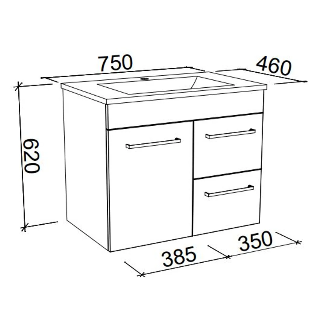 Timberline Bargo 750 Wall Hung Vanity Alpha Top Woodgrain - Image 4