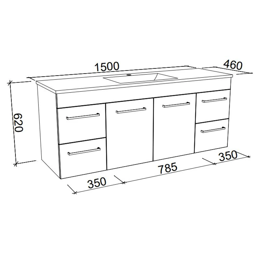 Timberline Bargo Wall Hung Vanity 1500mm Centre Bowl - Image 2