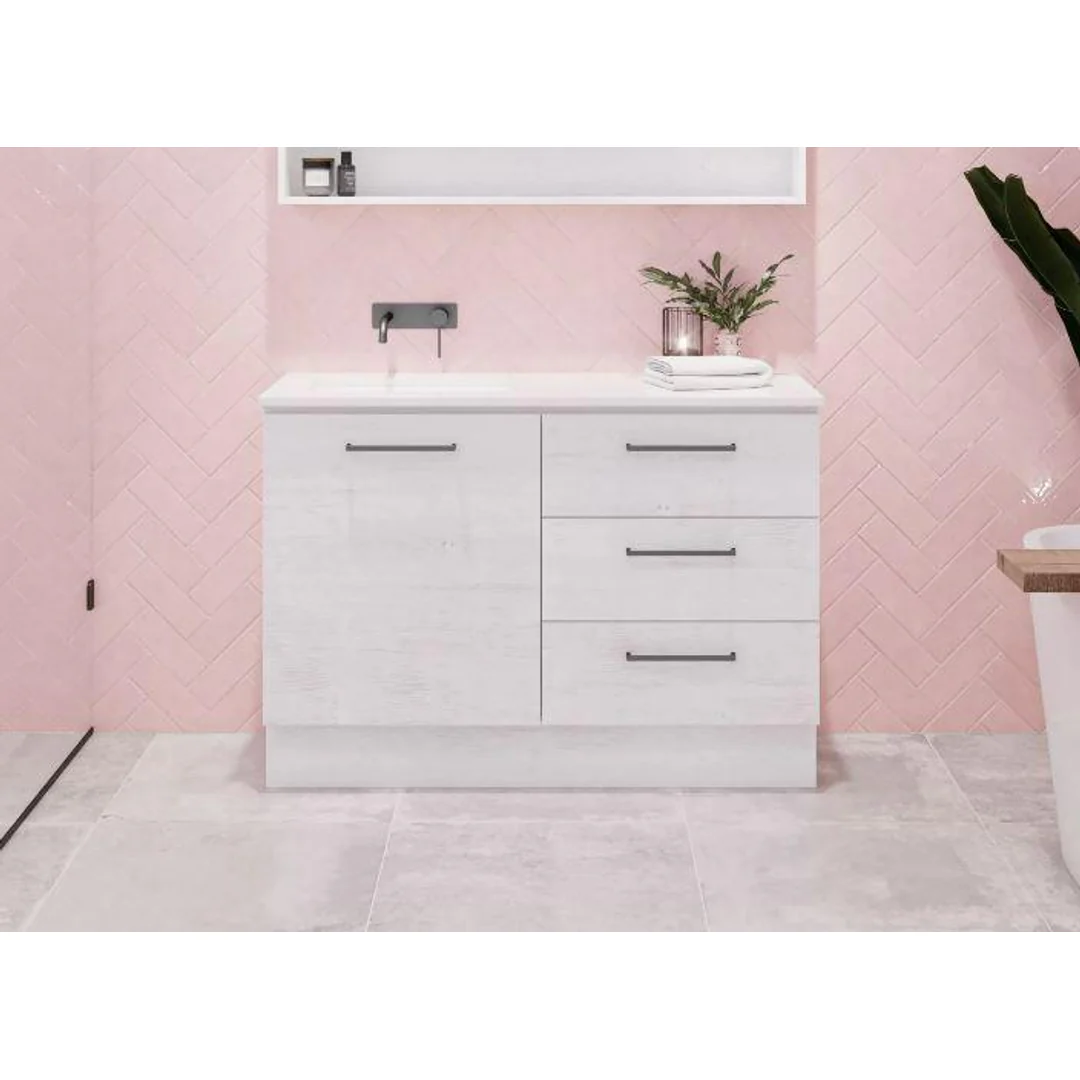 TIMBERLINE DAKOTA VANITY 1050MM RIGHT WG BASIN SILKSURFACE UC TOP WALL HUNG