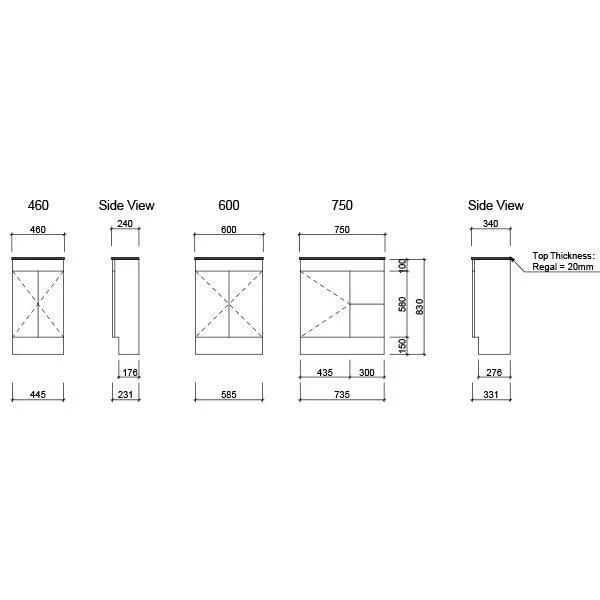 Timberline Ensuite Vanity 600mm Regal Top F/Standing  Woodgrain - Image 5