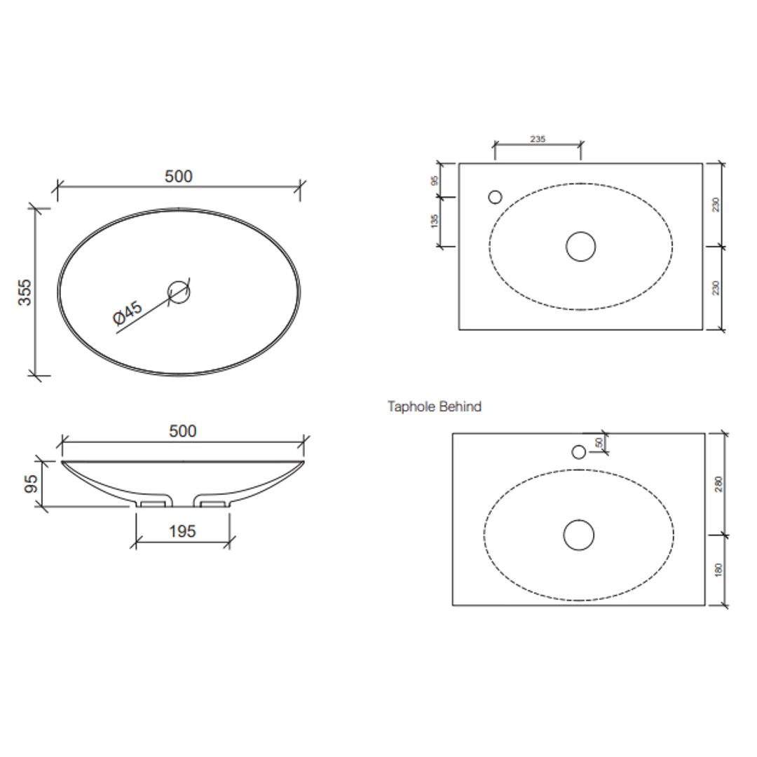 Timberline Feather Ceramic Counter Basin White Gloss - Image 2