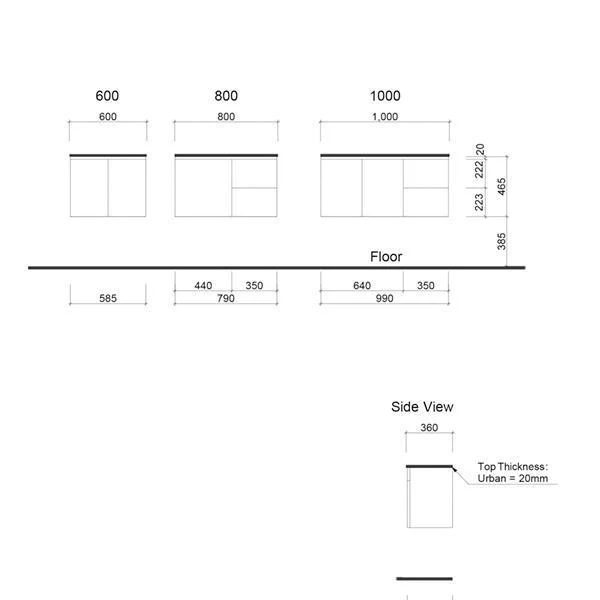 Timberline Florida Ensuite 800 Wall Hung Vanity China Top - Image 3