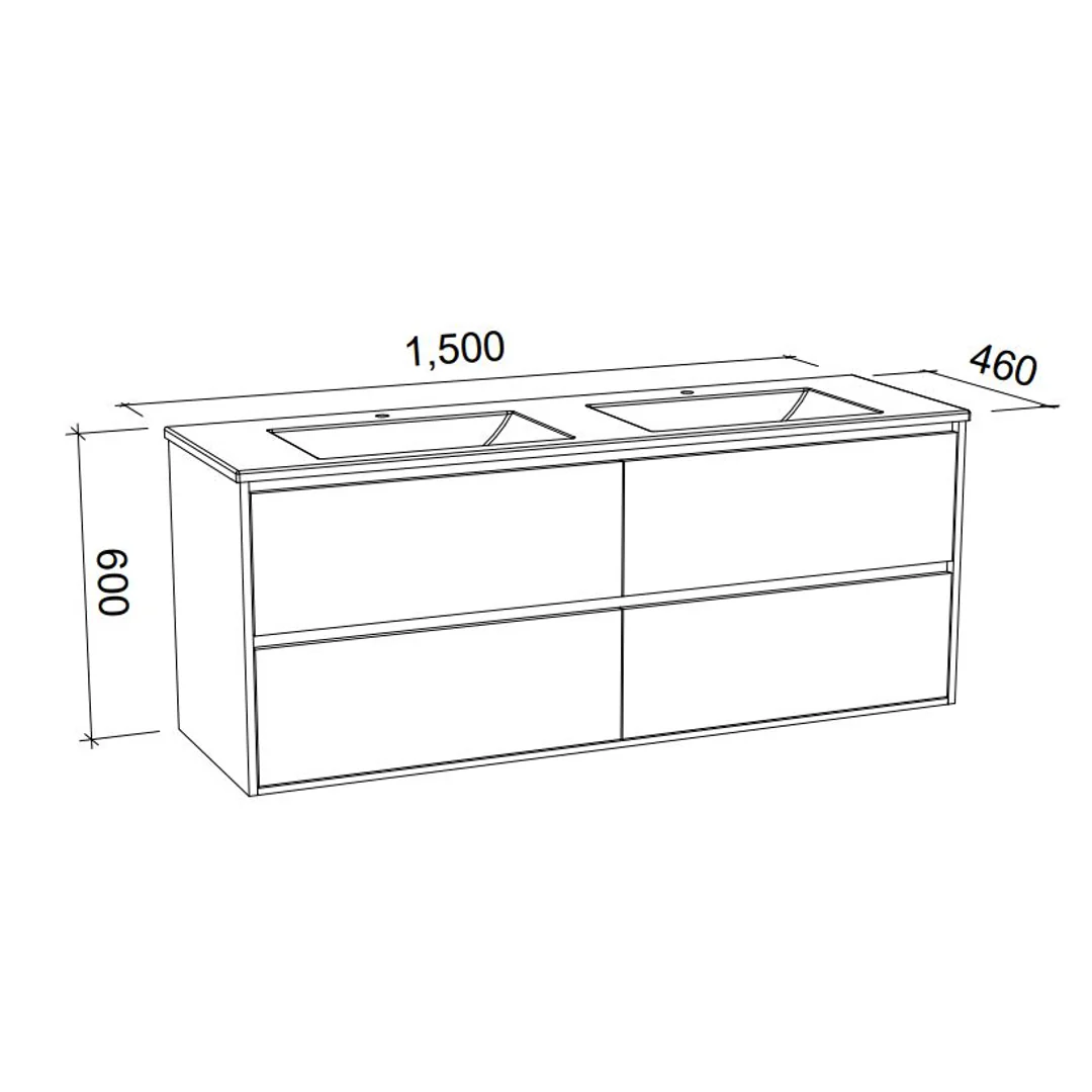 Timberline Grange Vanity 1500mm Double Wg Basins Silksurface Ac Top Wall Hung - Image 3