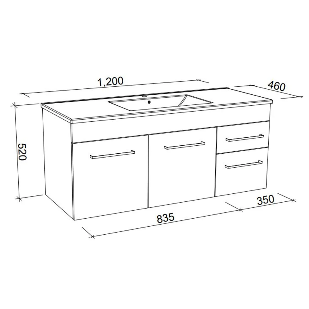 Timberline Indiana 1200 Vanity Alpha Top Wall Hung I12Aw - Image 4