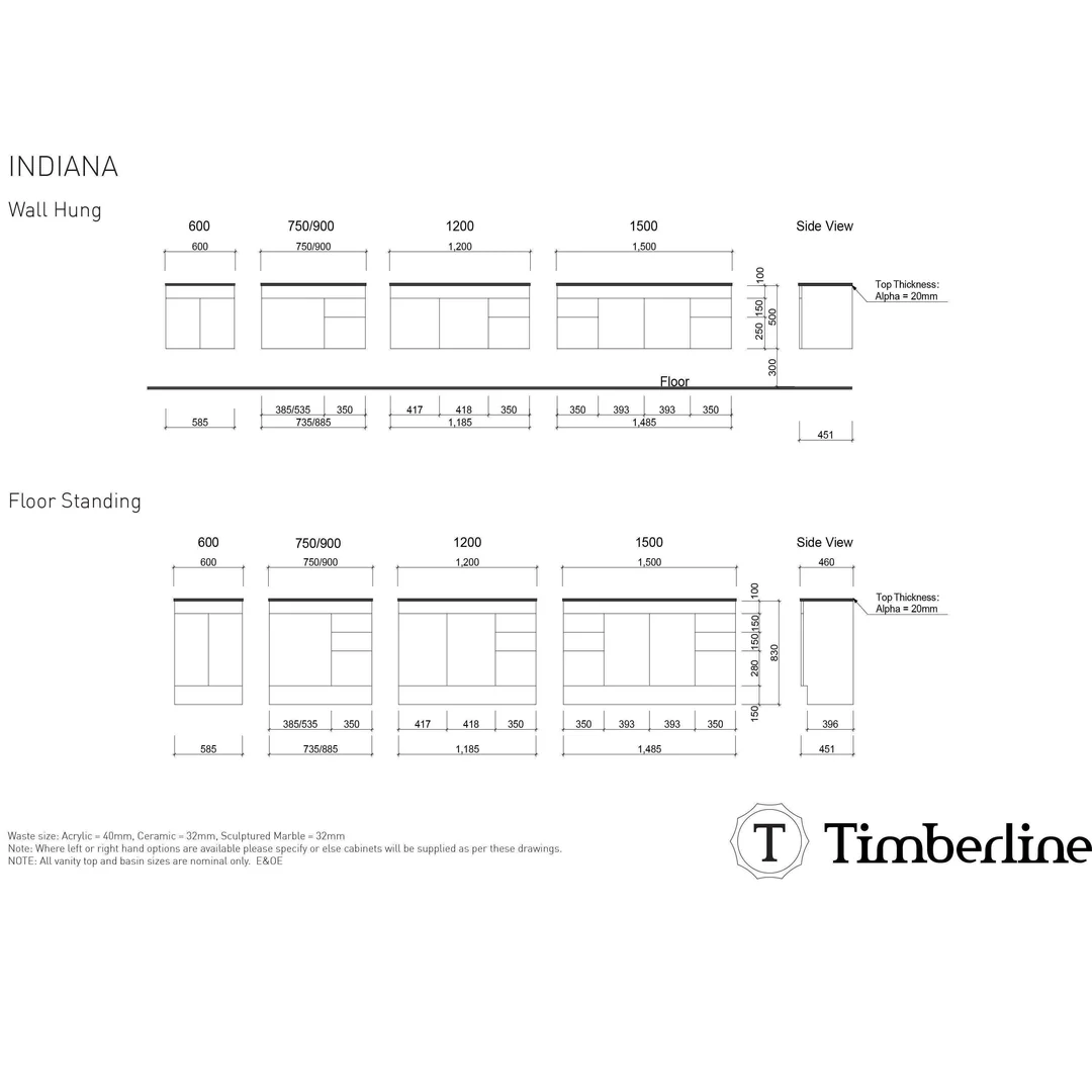 Timberline Indiana 900mm Alpha Offset Ceramic Top Wall Hung Vanity I90Osaw - Image 4