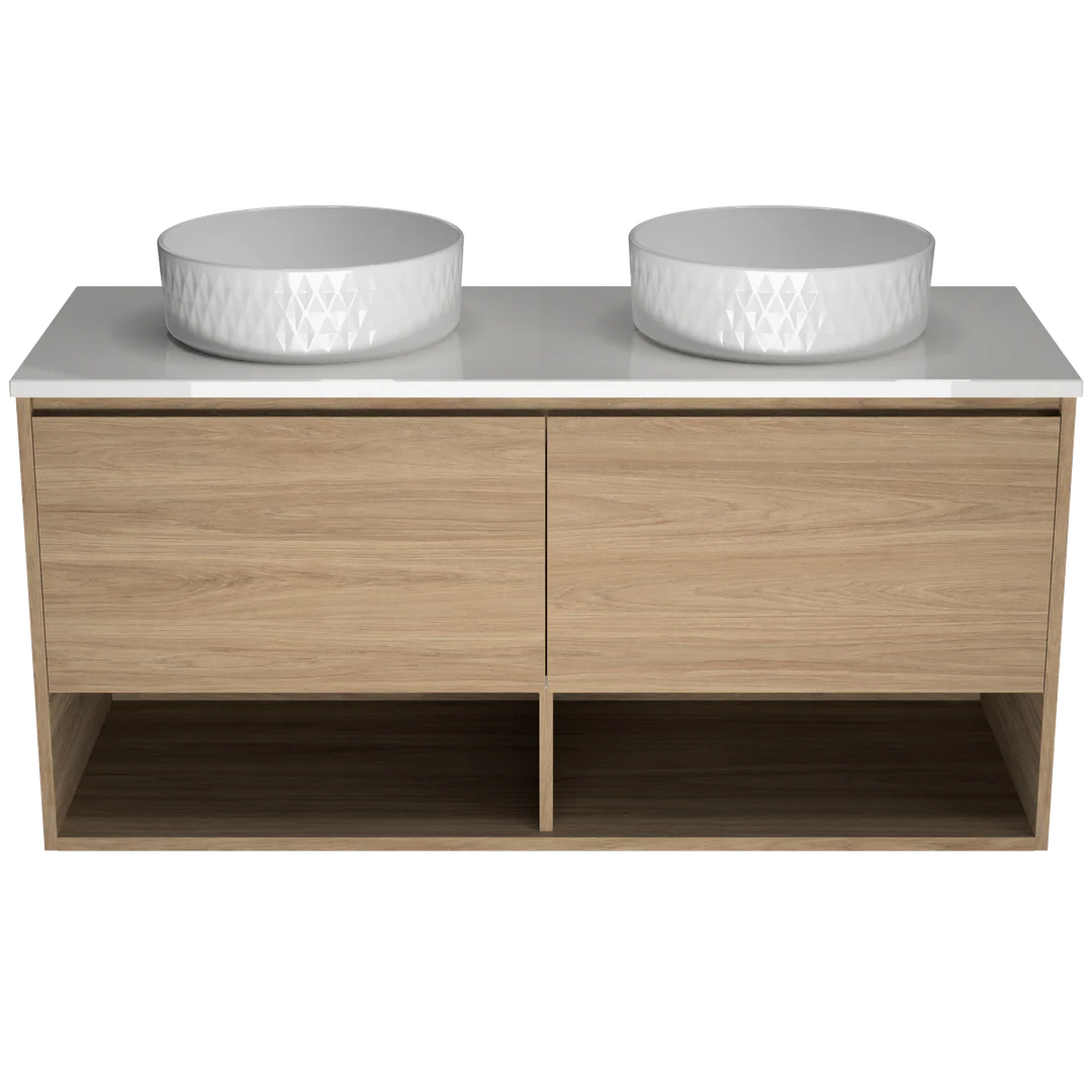 TIMBERLINE KANSAS VANITY 1200MM DOUBLE WG BASIN SILKSURFACE AC TOP WALL HUNG