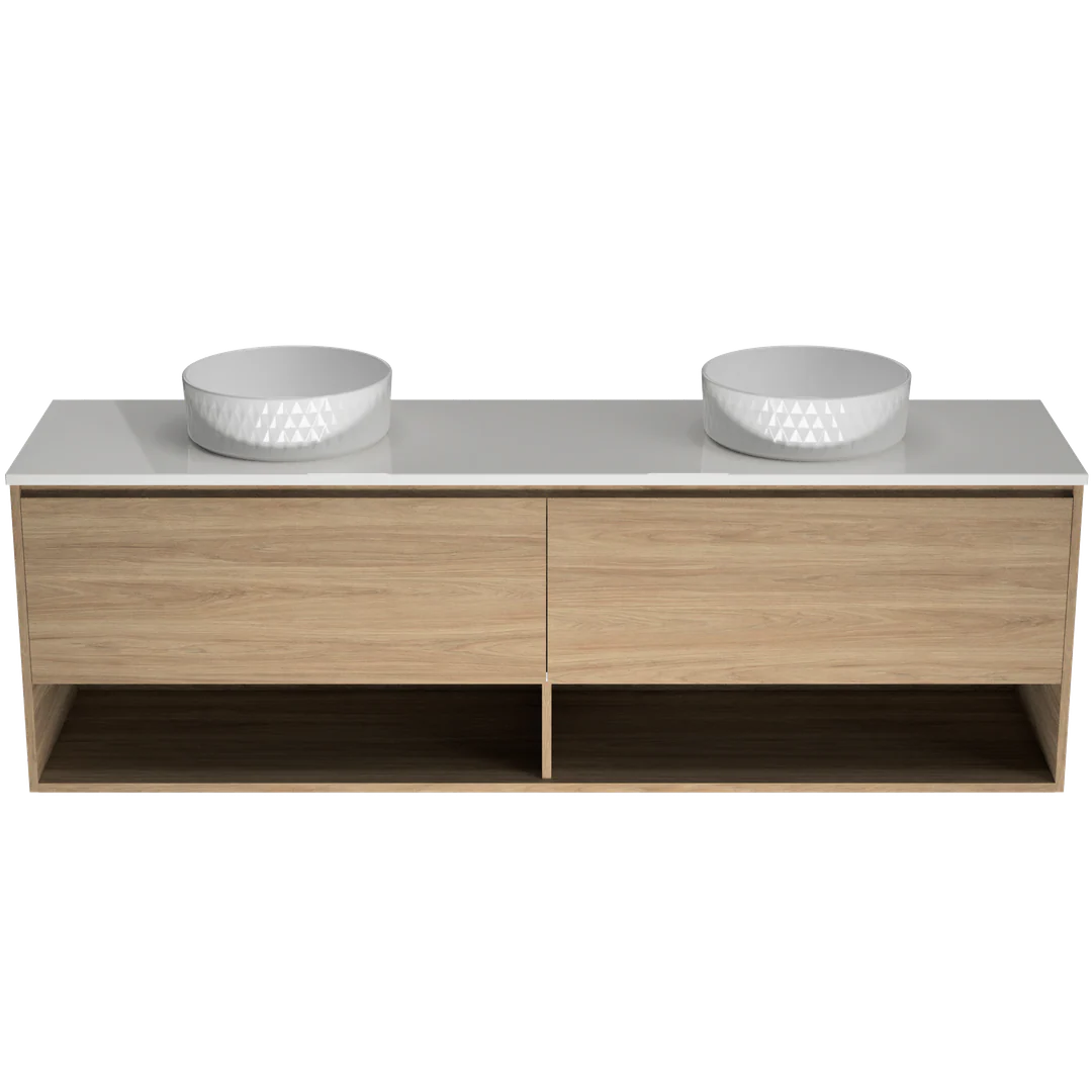 TIMBERLINE KANSAS VANITY 1800MM DOUBLE WG BASINS SILKSURFACE AC TOP WALL HUNG