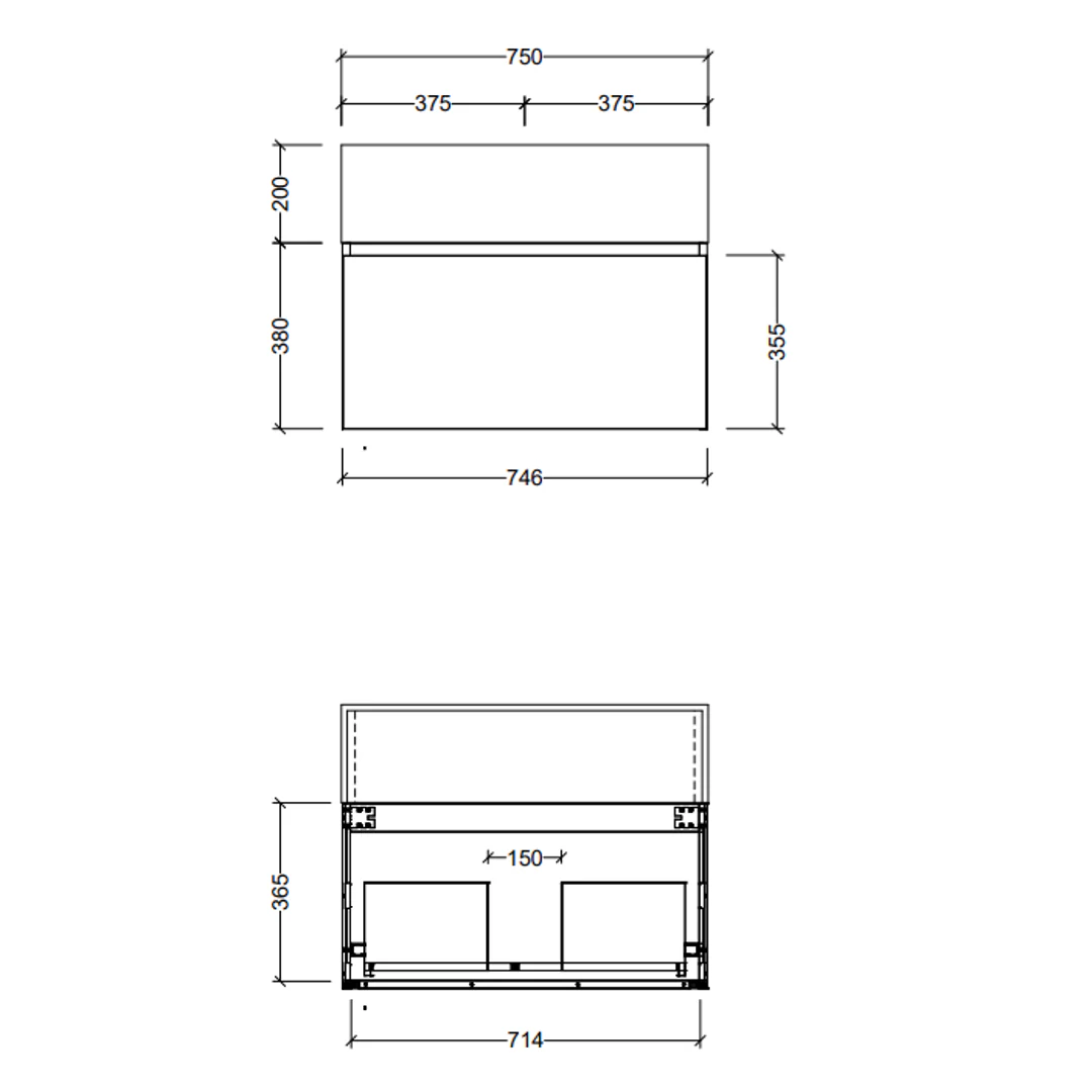 TIMBERLINE KINGSLEY VANITY 750MM CENTRE BOWL HAVEN TOP WALL HUNG - Image 2