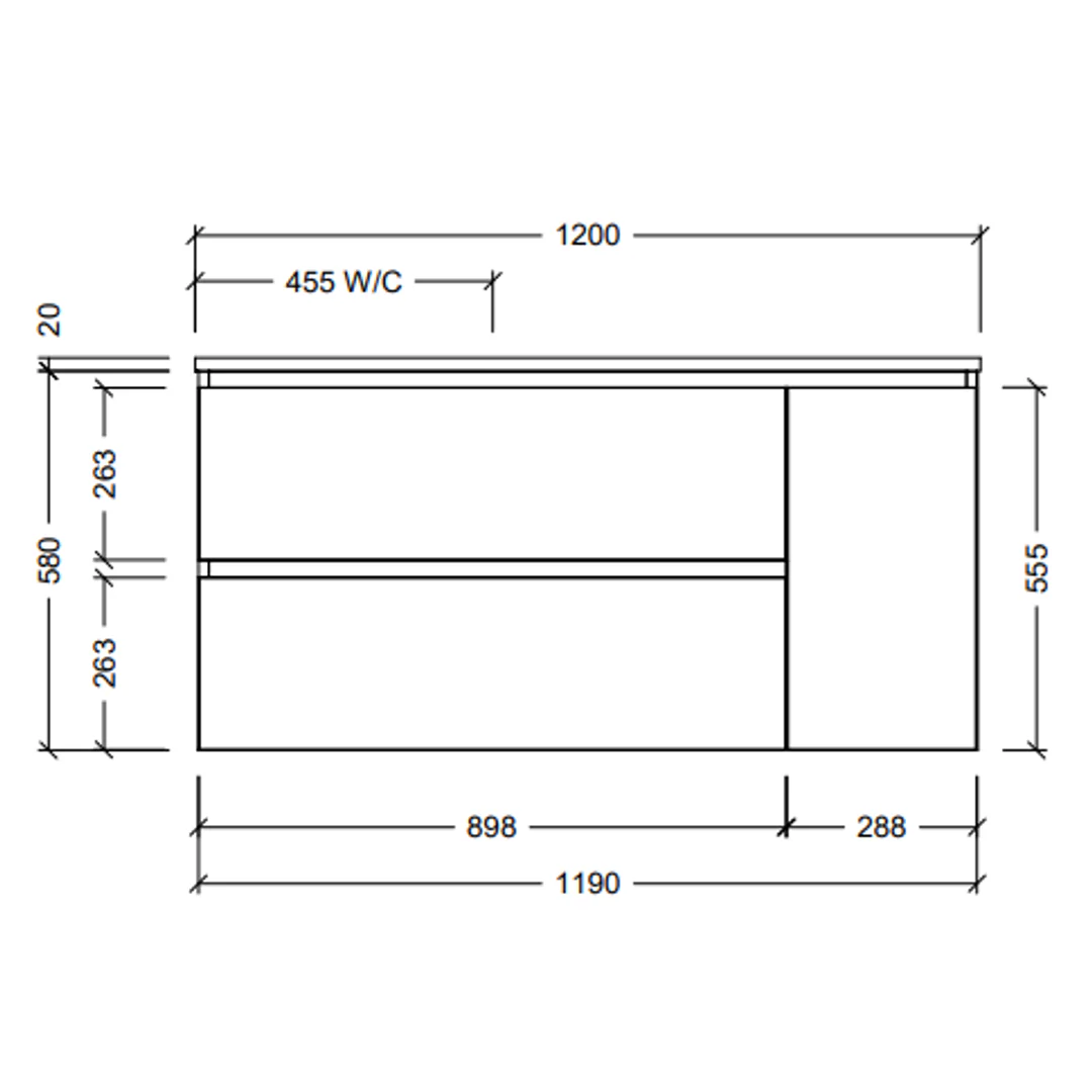 Timberline Marshall Vanity 1200mm Left Woodgrain Basin Silksurface Above Counter Top Wall Hung - Image 2
