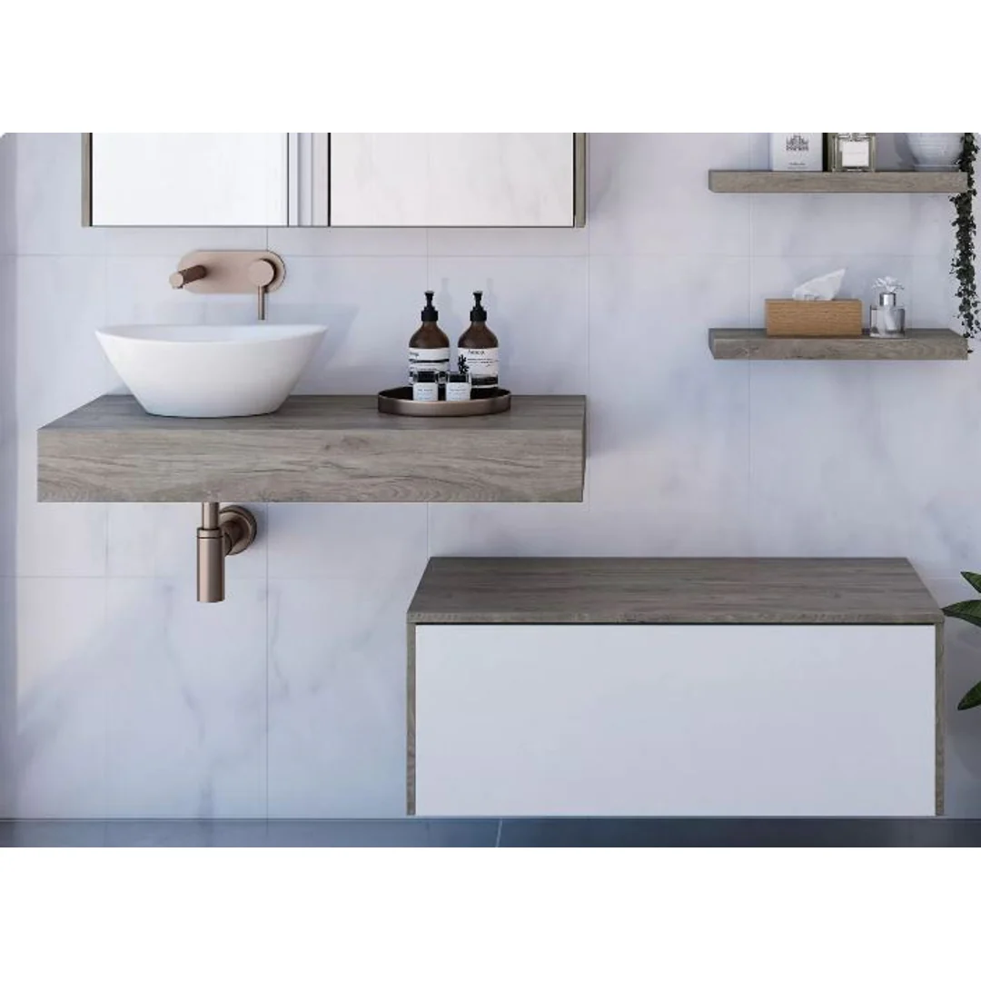 TIMBERLINE MILAN CABINET + FLOATING TOP 750MM CENTRE BOWL 140MM LAMINATE TOP WALL HUNG