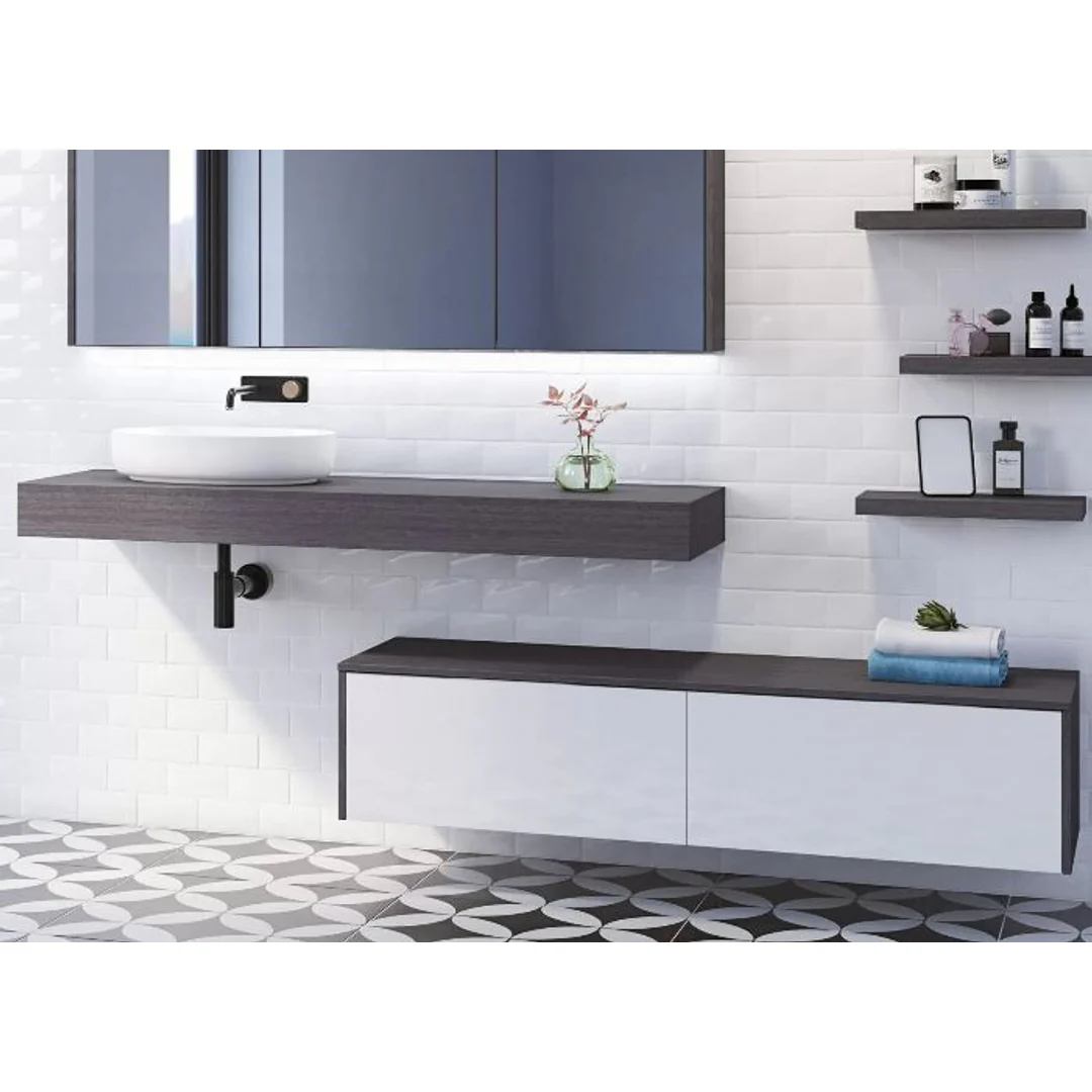 TIMBERLINE MILAN CABINET + FLOATING TOP 900MM CENTRE BOWL 140MM LAMINATE TOP WALL HUNG
