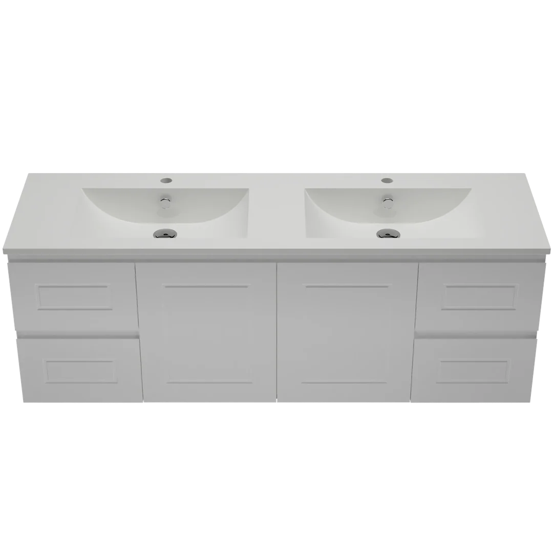 Timberline Nevada Classic Vanity 1500 Dbl Bowl Alpha Ceramic Top Wall Hung