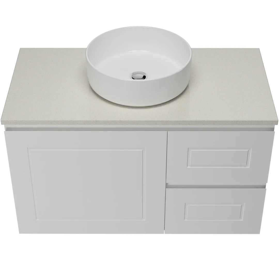 Timberline Nevada Classic Vanity 900mm Left Wg Basin Silksurface Ac Top Wall