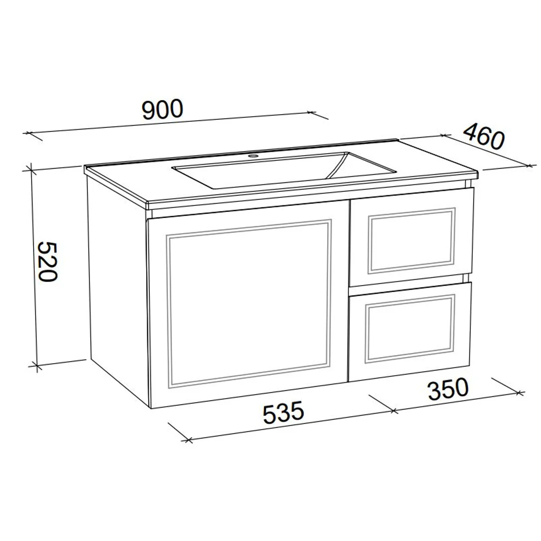 Timberline Nevada Classic Wall Hung Vanity 900mm Silksurface Undercounter Basin - Image 4