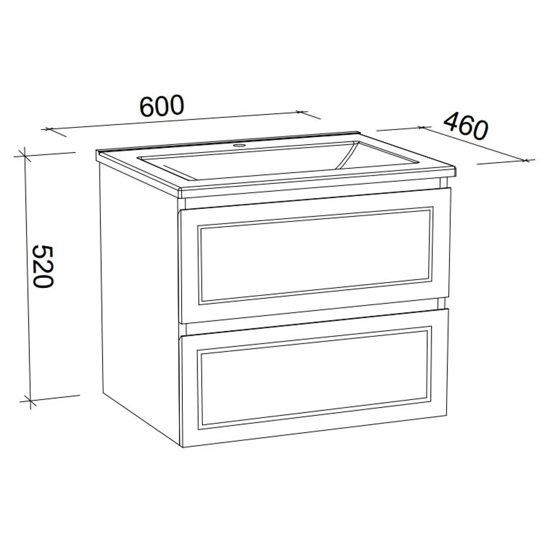Timberline Nevada Plus Classic Wall Hung Vanity 600mm Alpha Ceramic Top - Image 3