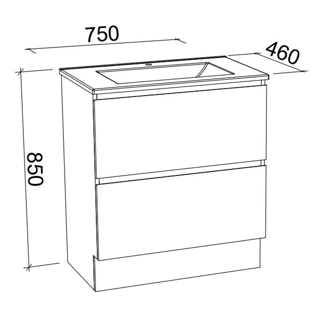 Timberline Nevada Plus Floorstanding Vanity 750mm  with Alpha Ceramic Top - Image 3