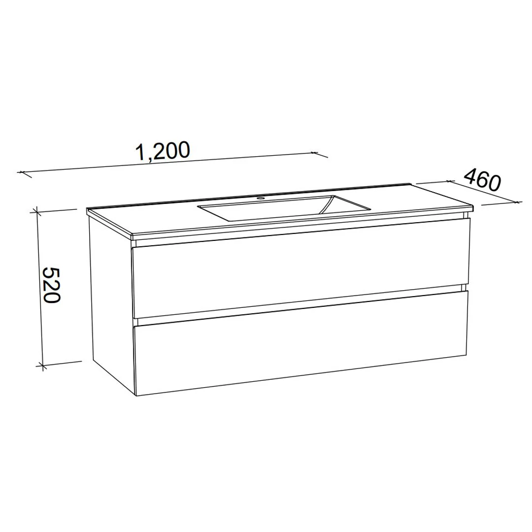Timberline Nevada Plus Wall Hung Vanity 1200mm Centre Bowl Stadium Top - Image 4