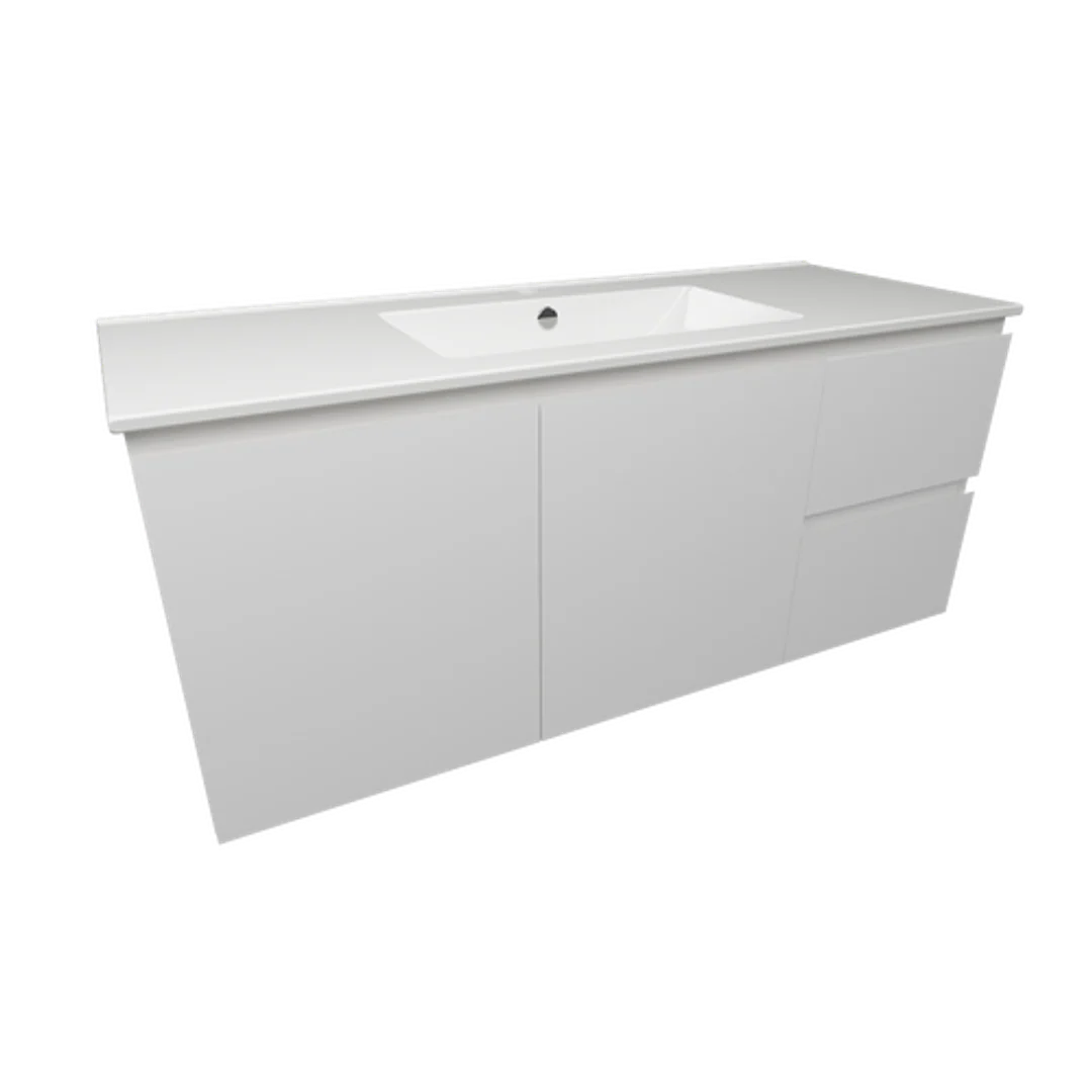 Timberline Nevada Quickship Vanity 1200mm White Satin Centre Bowl 1 Tap Hole Alpha Top Wall Hung - Image 2