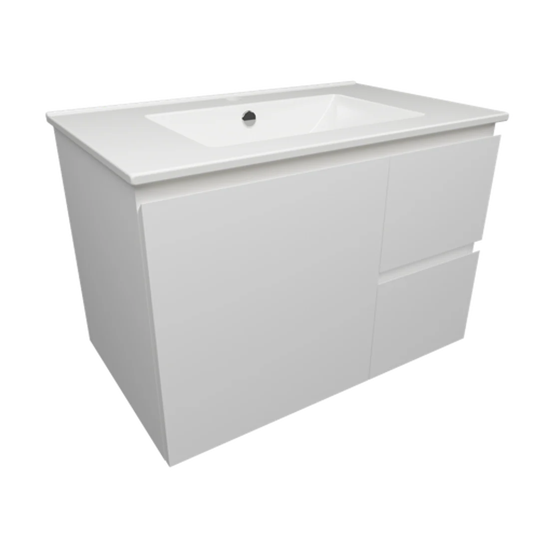 Timberline Nevada Quickship Vanity 750mm White Satin Centre Bowl 1 Tap Hole Alpha Top Wall Hung - Image 2