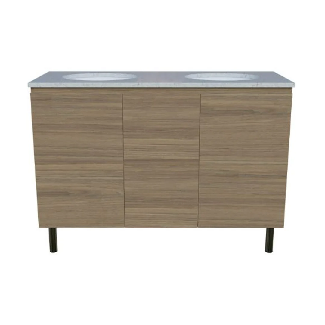 Timberline Nevada Vanity 1200 Silksurface Top Dbl White Gloss U/C Basin On Legs - Image 2