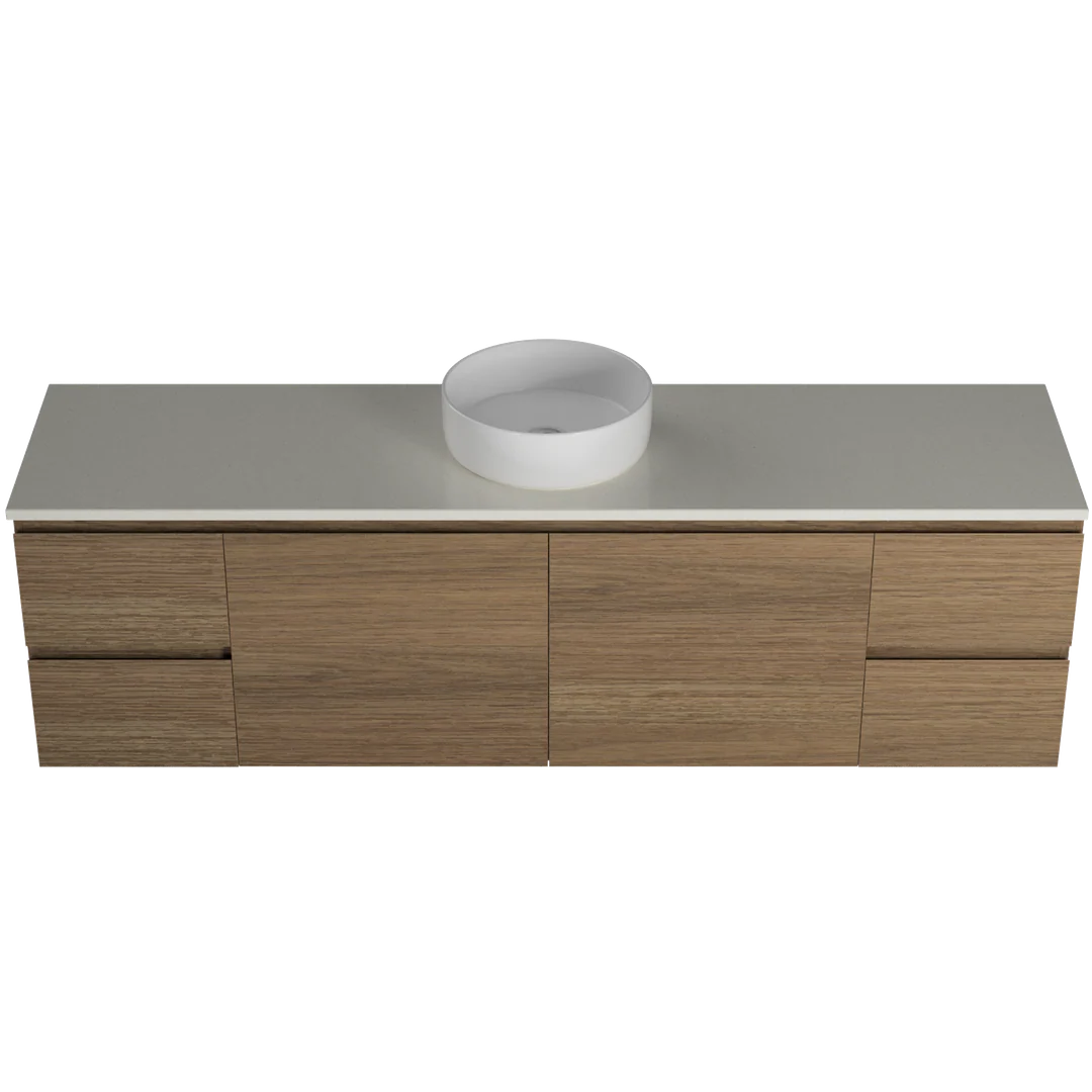 Timberline Nevada Vanity 1800mm Left Wg Basin Silksurface Ac Top Wall Hung