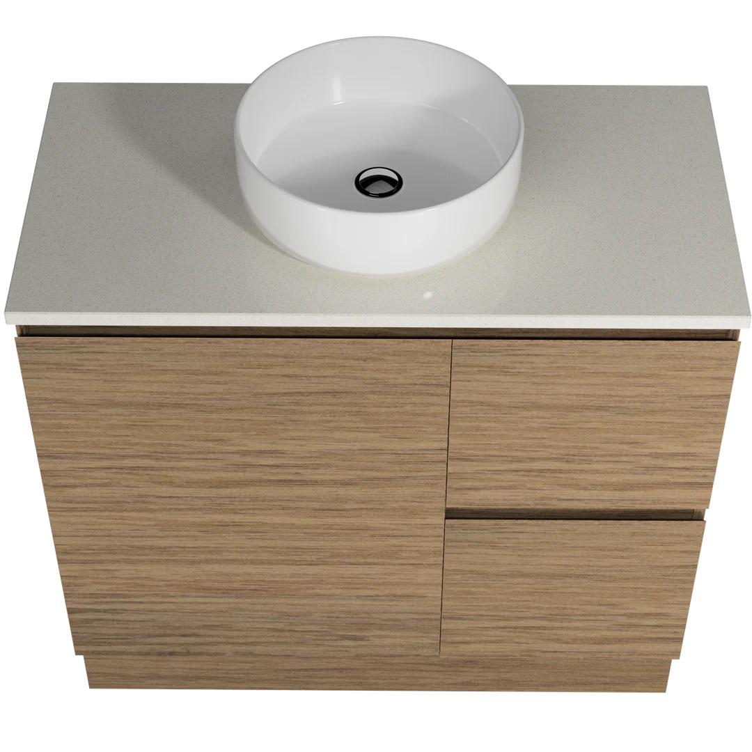 Timberline Nevada Vanity 900mm Left Wg Basin Silksurface Ac Top Floor Standing