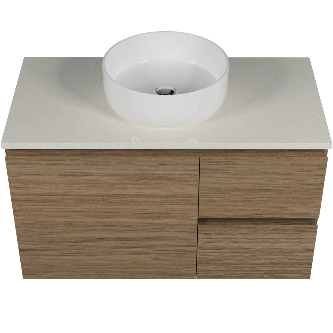 Timberline Nevada Vanity 900mm Left Wg Basin Silksurface Ac Top Wall Hung