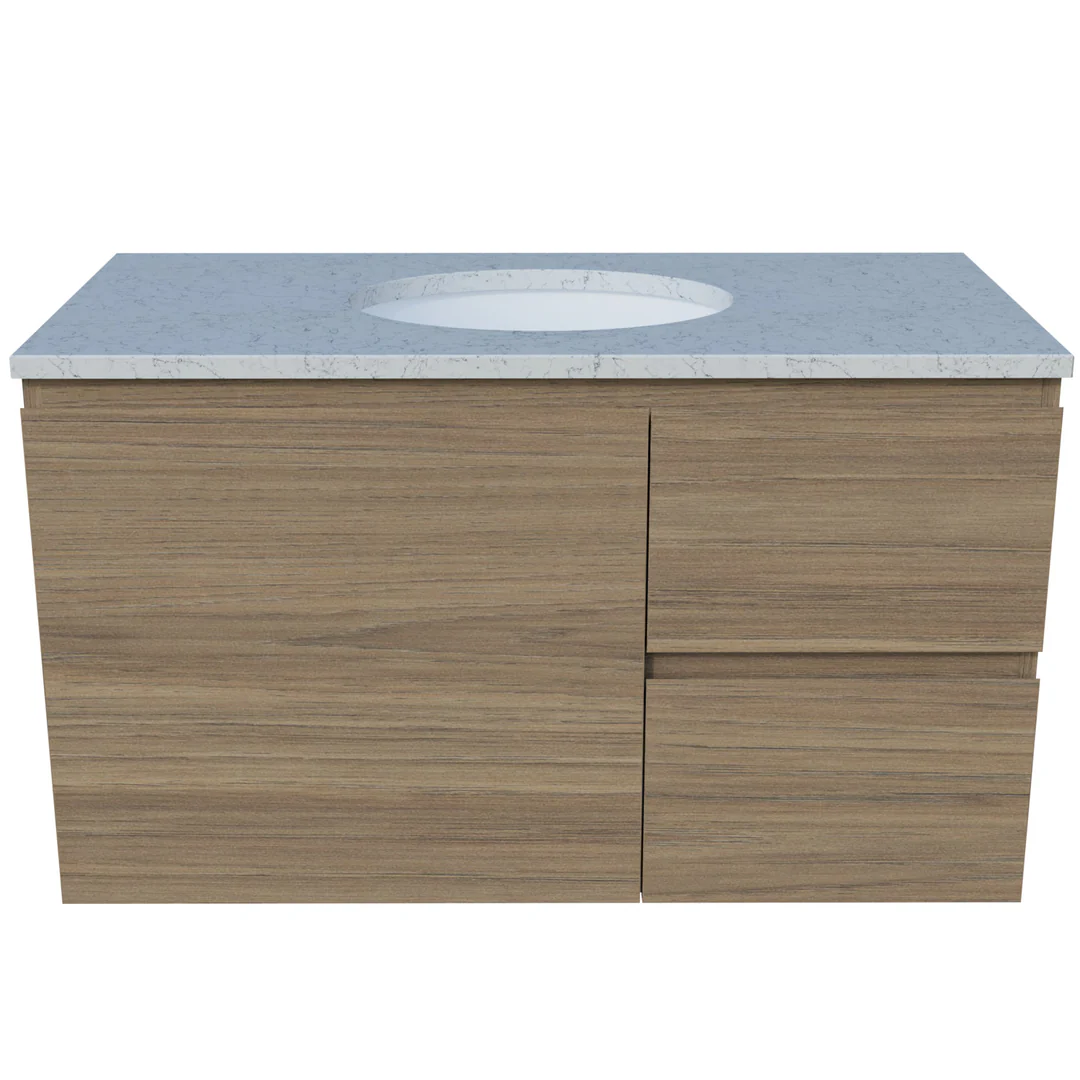 Timberline Nevada Vanity 900mm Left Wg Basin Silksurface Uc Top Wall Hung