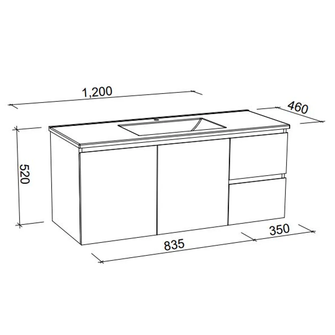 Timberline Nevada Wall Hung 1200mm Vanity Silksurface Top Above Count Basin - Image 4