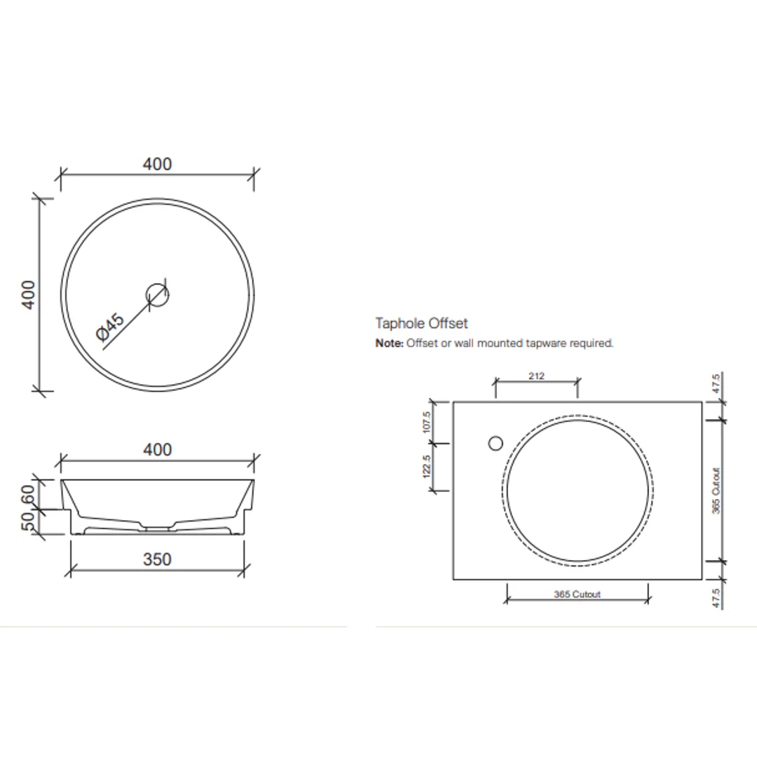 Timberline Radius Inset Basin 400mm - Image 3