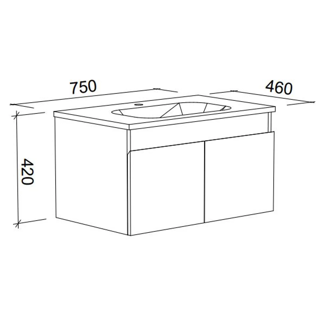 Timberline Rockford Wall Hung Vanity 750mm - Image 2