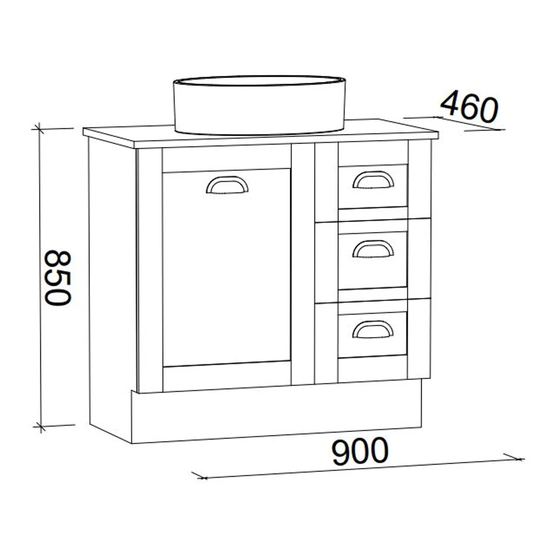 Timberline Victoria 900 Vanity Silk Top Ceramic Basin Floor Standing - Image 3