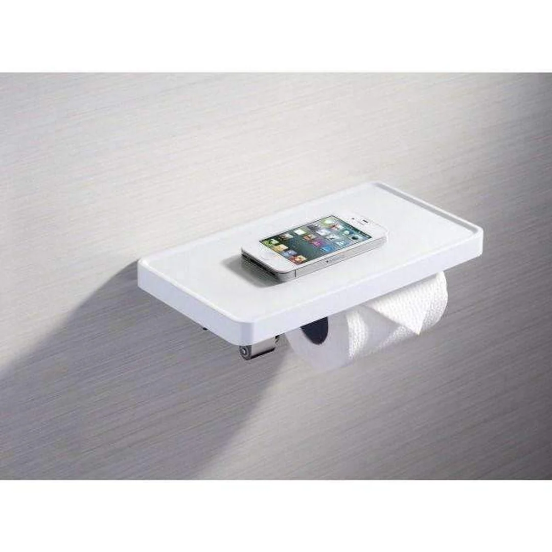 Toilet Roll Holder With Shelf & Hook Chrome: Ex-Display - Image 2