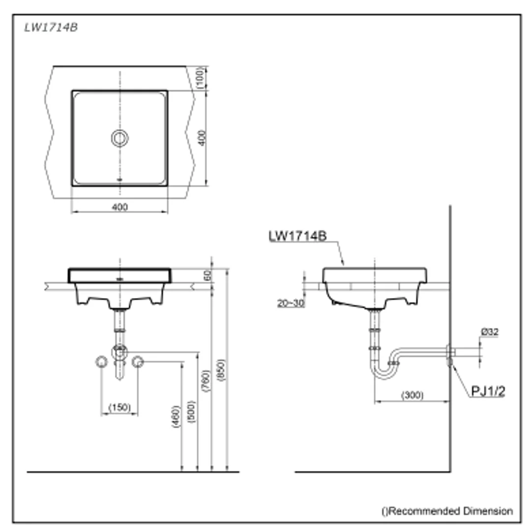 TOTO Console Lavatory 400W X 400D X 60H W/Ceifiontect LW1714B# X W - Image 2