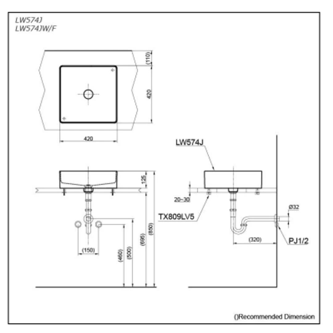 TOTO Console Lavatory 420W X 420D X 125H W/ Brackets Lw574Jw/F#W - Image 2