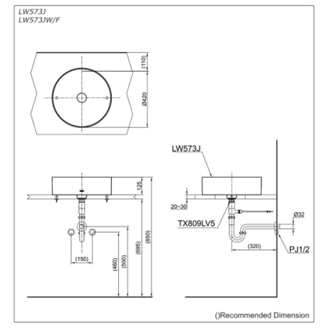 TOTO Console Lavatory D420 X 125H W/ Brackets Lw573Jw/F#W - Image 2