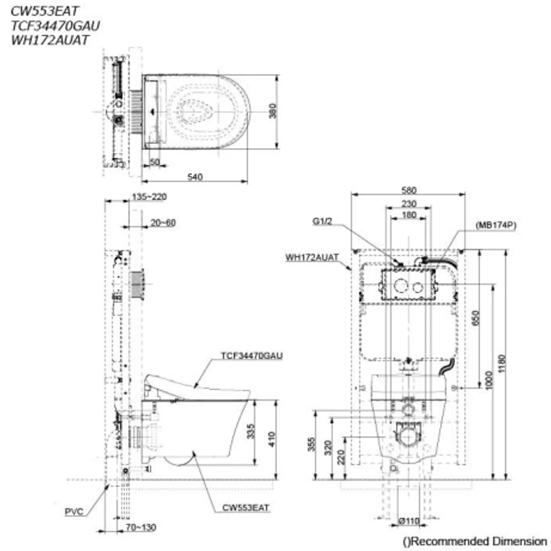 TOTO Wall Hung Toilet Pan (D-shape/CCT) - Image 2