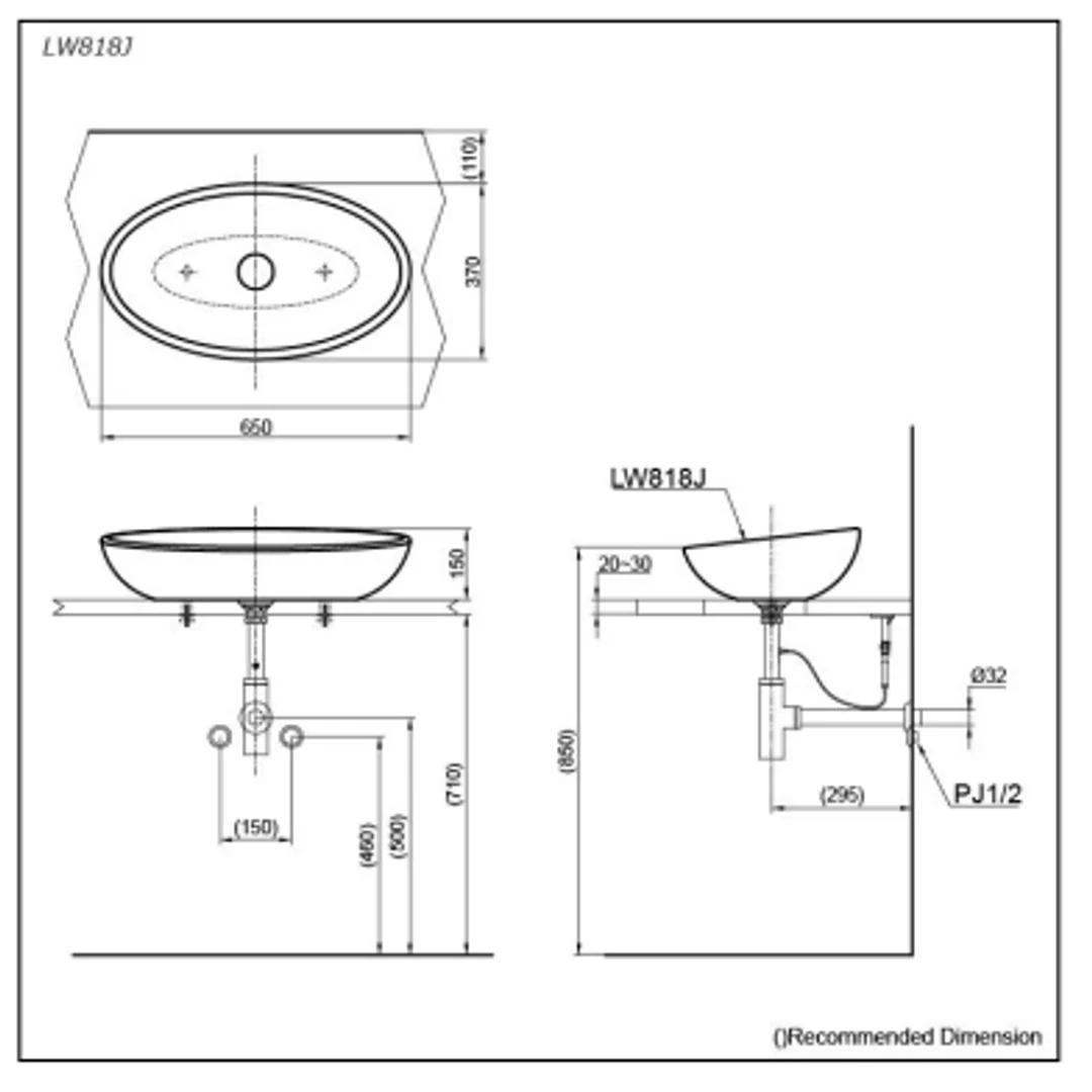 TOTO LE MUSE Console Lavatory 650W X 370D X 150H LW818J#W - Image 2