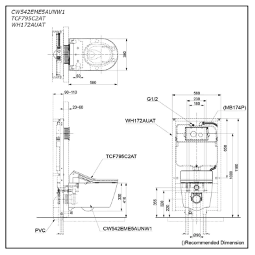 TOTO Rw/Rx Wall Hung Pan (D-Shape) - Image 2