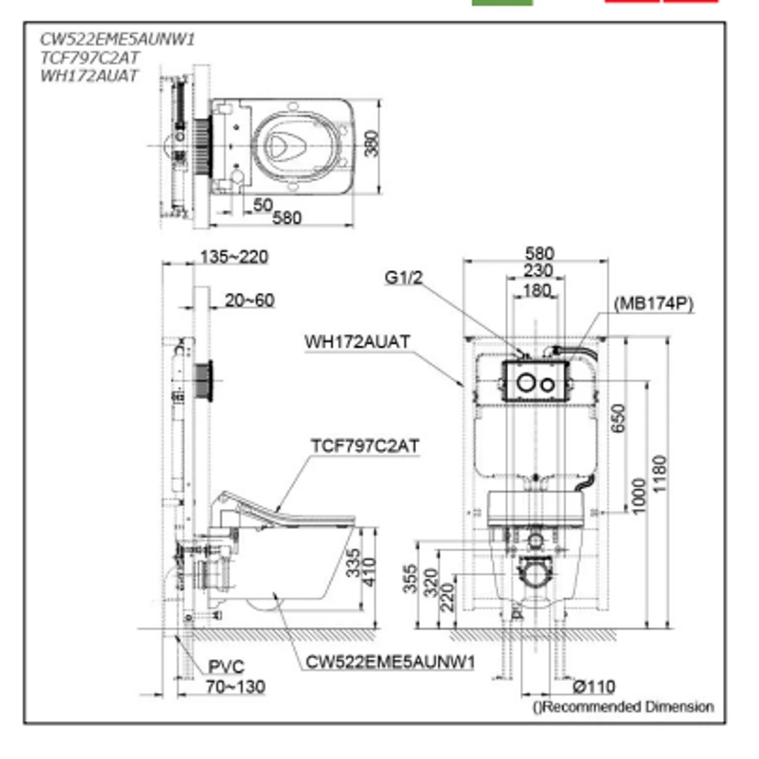 TOTO Sw/Sx Wall Hung Pan (Soft Square) Cw522Eme5Aunw1 - Image 2
